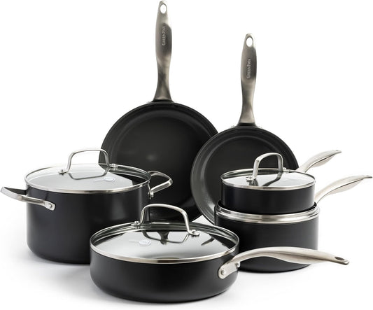 Hard Anodized Ceramic Nonstick Cookware Pots and Pans Set, 10 Pcs