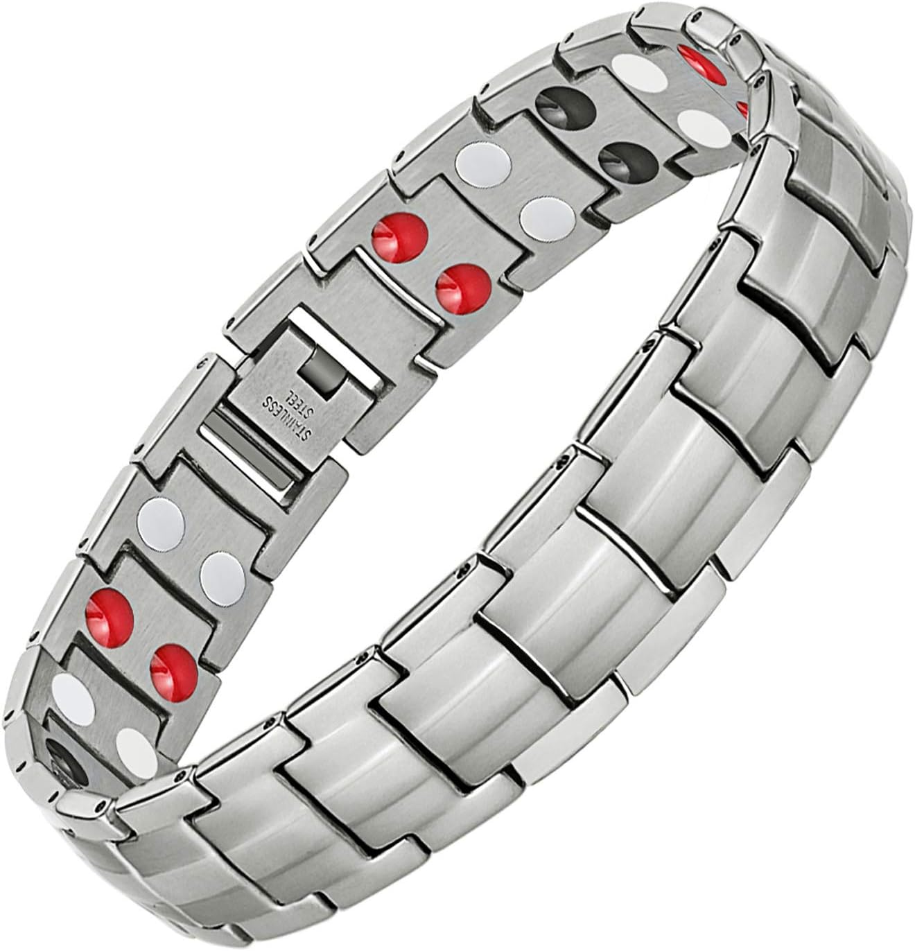 Mens Bracelet Magnetic Titanium Steel 4 Elements Magnets, Silver