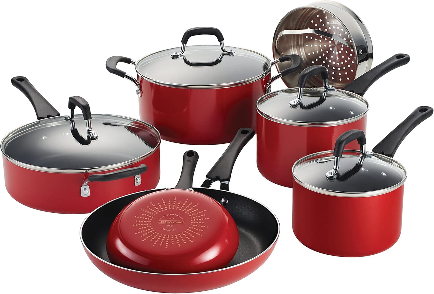 Cookware Set W/Lids 11-Piece Non Stick Pots and Pans Set-Red