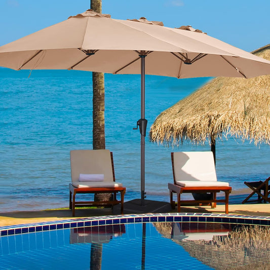 Patio Umbrella W/Base Double Sided Canopy 13FT Umbrella-Beige