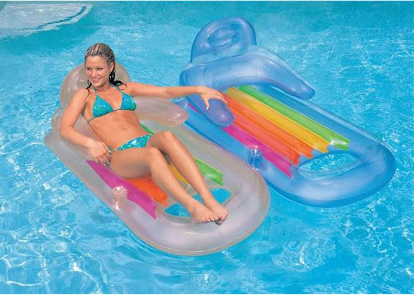 Pool Lounge Inflatable Lounger W/Headrest Blue & Silver Set, 2Pk