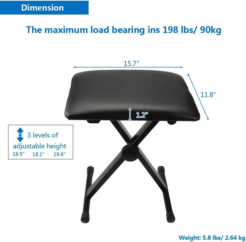 Portable X-Style Stool PU Leather Keyboard Folding Bench, Black
