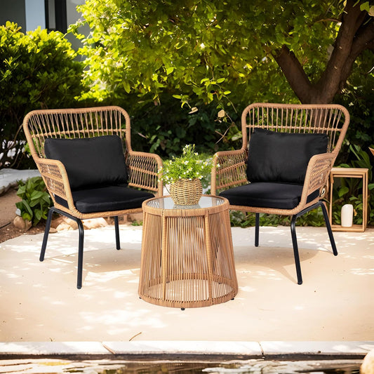 Bistro Set Chair & Table Set Wicker Rattan 3Pcs Outdoor Patio Set