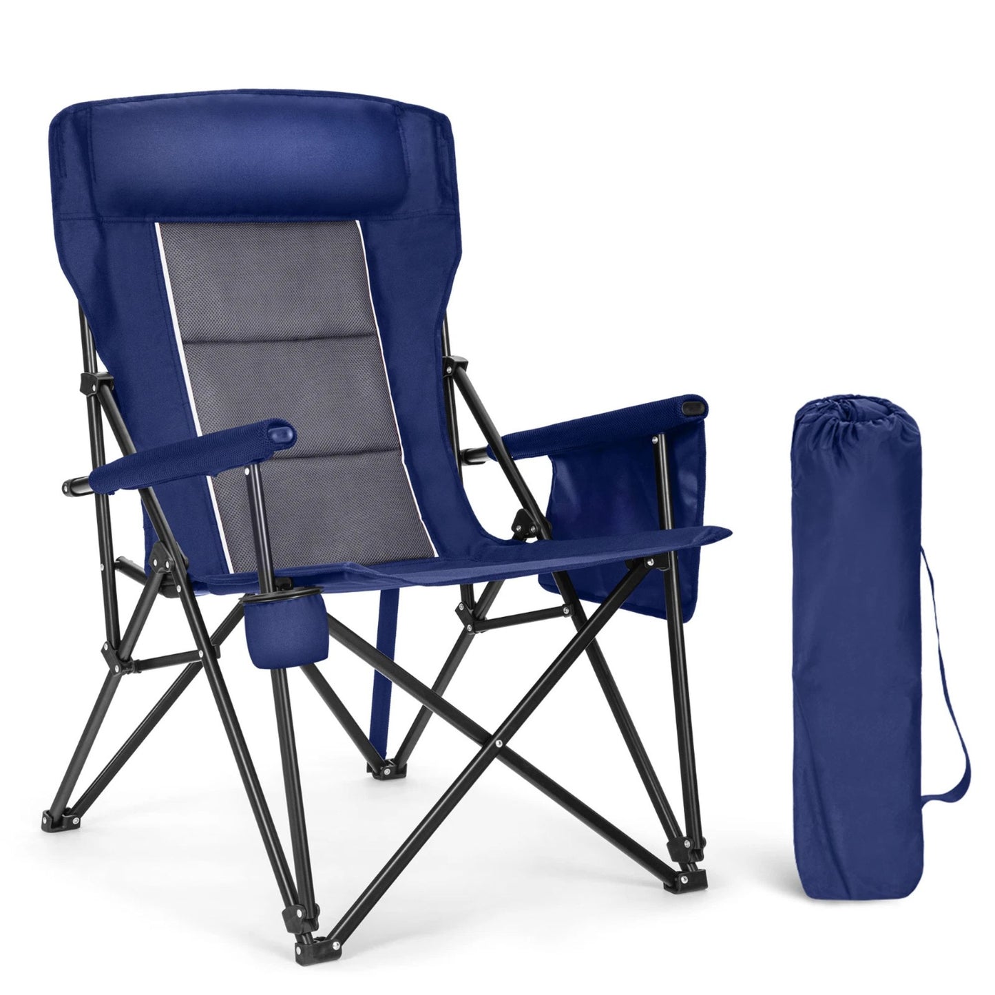 Camping Chair High Back Portable W/Cup Holder Carry Bag Chair