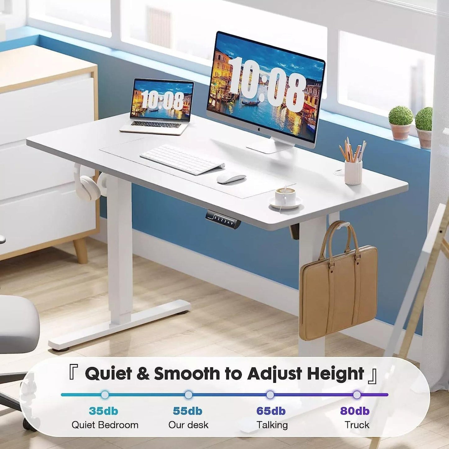 Electric Standing Desk Adjustable Height Sit Office Desk, White