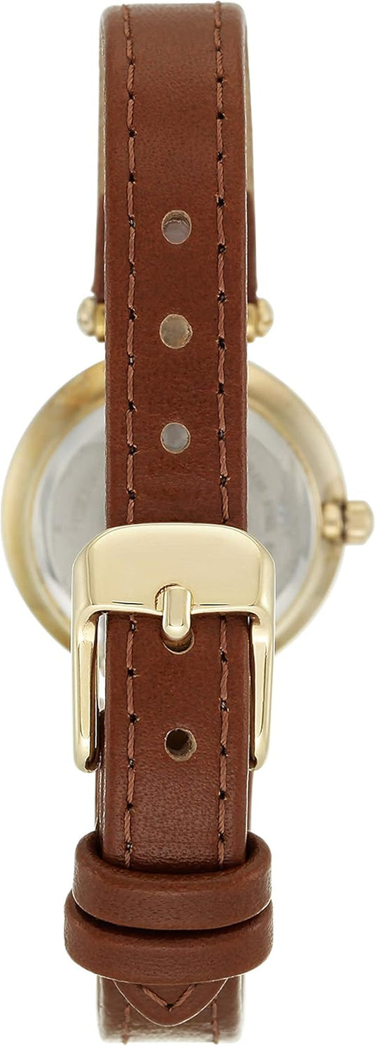 Anne Klein Women's Leather Strap Watch Gold Tone Markers, Brown