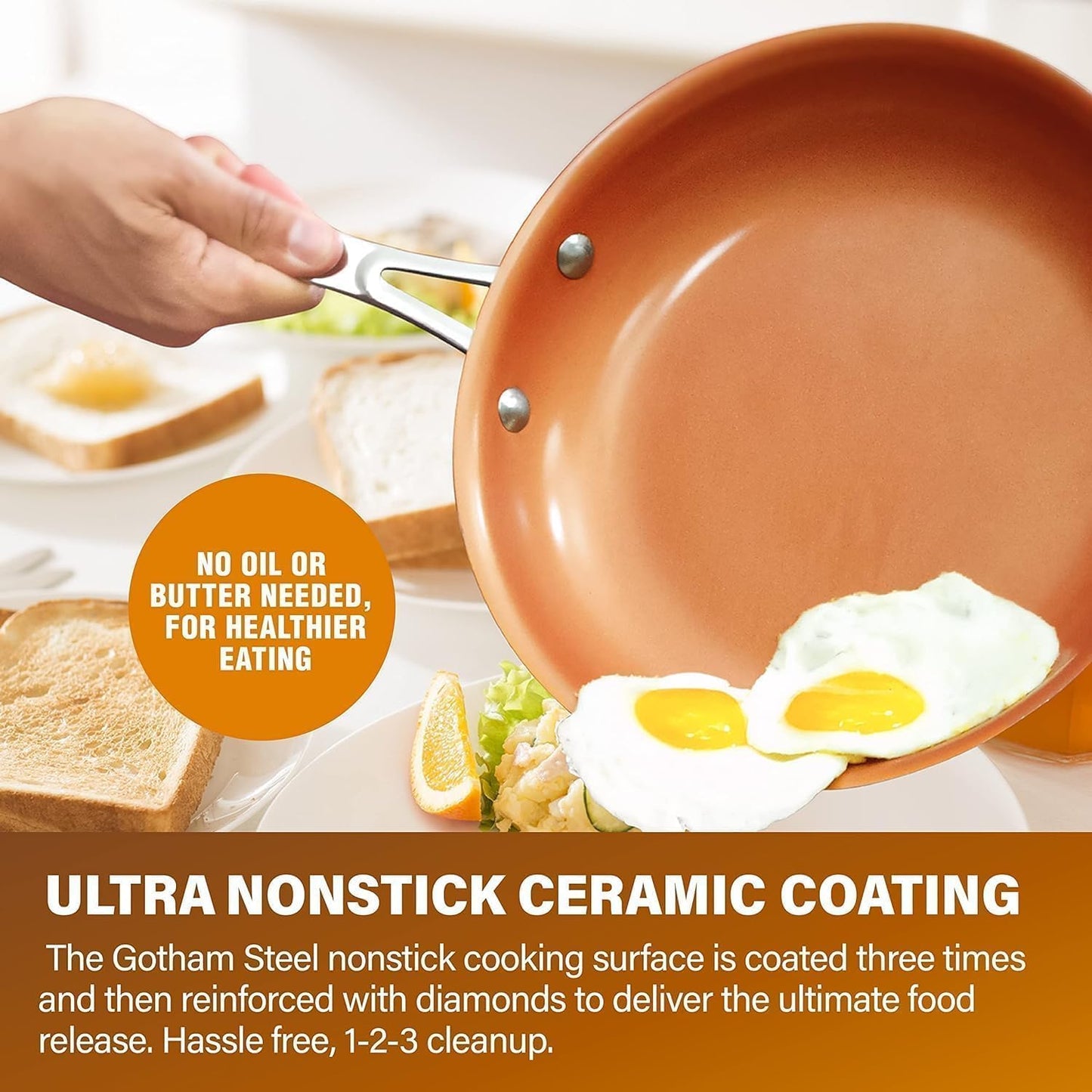 Gotham Steel Nonstick Ceramic Copper Coating Fry Pan, 12.5"