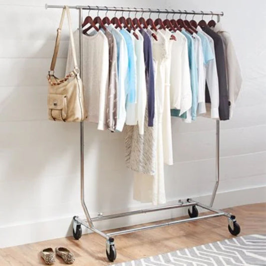 Adjustable Rack Folding Clothing W/Casters Rolling Garment Rack