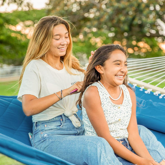 Quilted Hammock Double W/Spreader Bars & Detachable Pillow, Blue