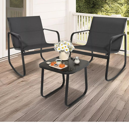 Rocking Bistro Set Patio 3-Piece Rocking Coffee Table, Black