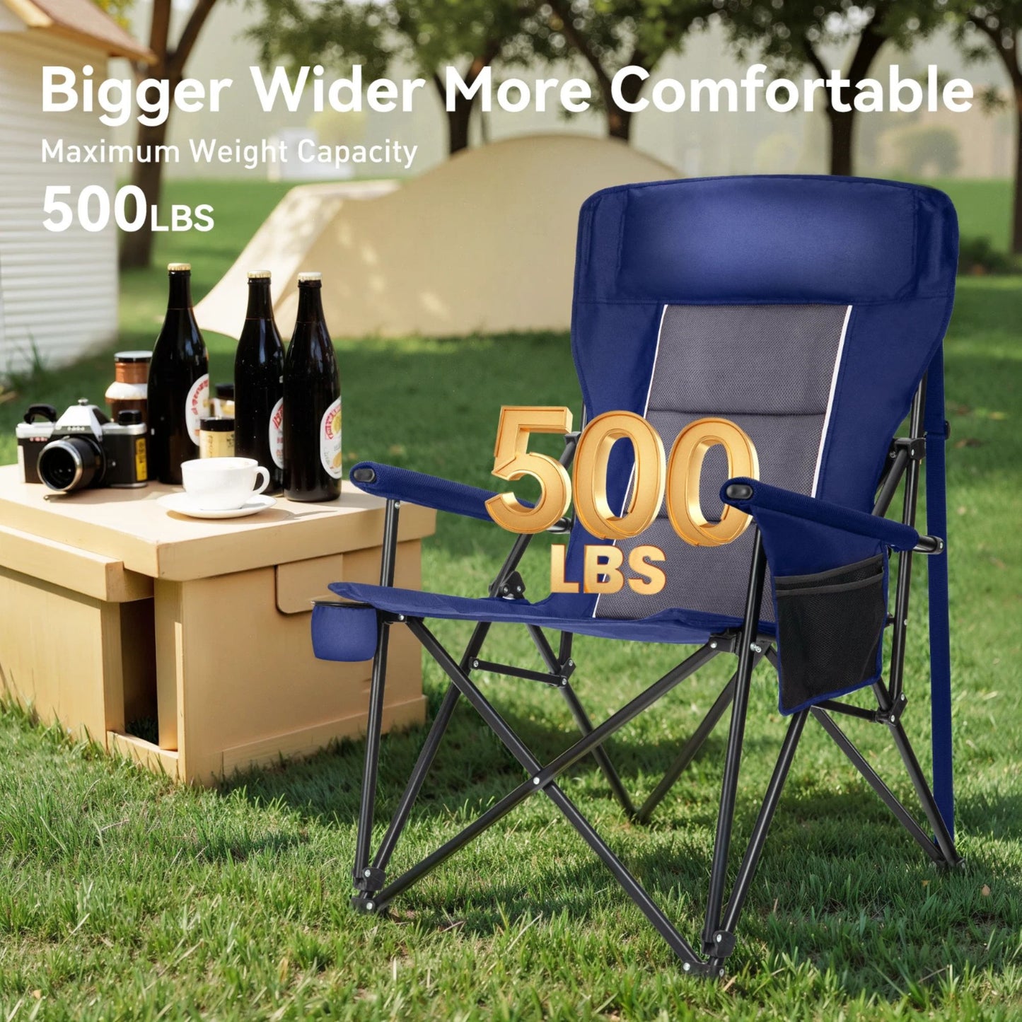 Camping Chair High Back Portable W/Cup Holder Carry Bag Chair