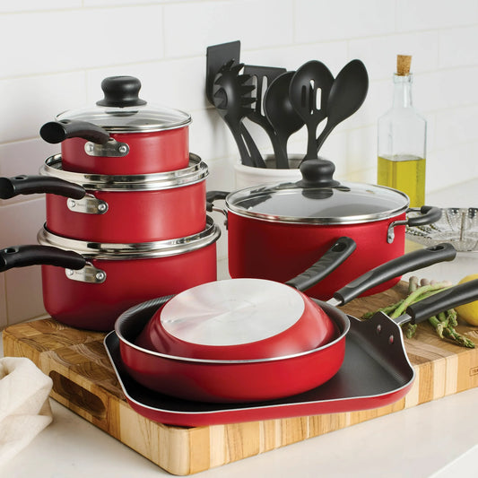 Non-stick Cookware Set Saucepan Utensil Set , 18 Pieces - Red