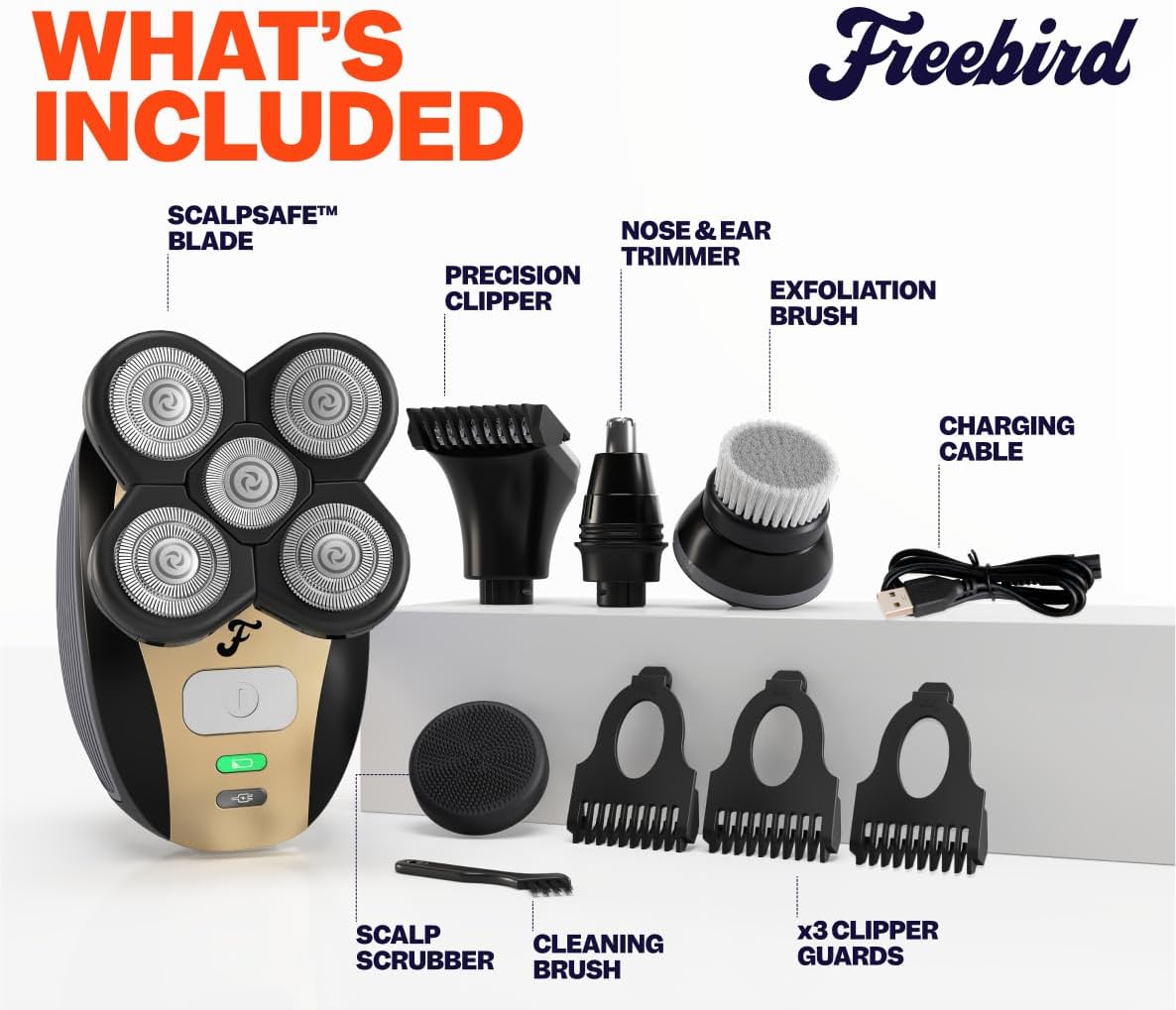 Mens Electric Shaver Rotary Blades Wet/Dry Head & Body Razor Kit
