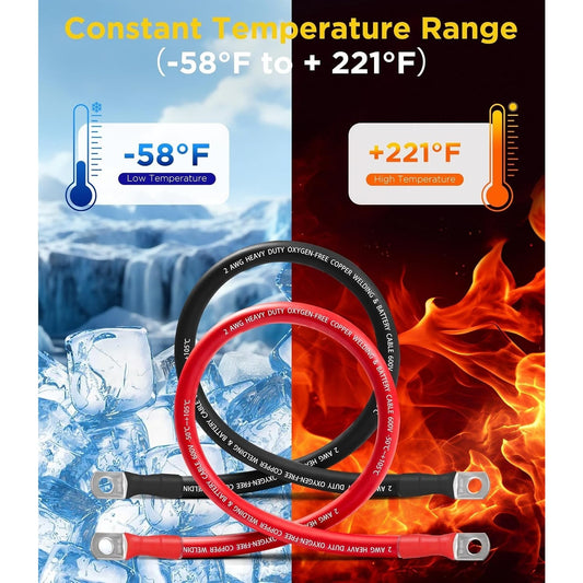 Battery Cable Set 1/0 AWG Pure Copper 5/16" Lug Red & Black-3Ft