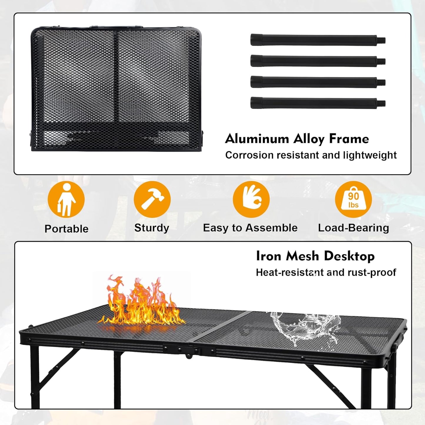 Portable Camping Table Aluminum Folding Grill Mesh Desktop Table