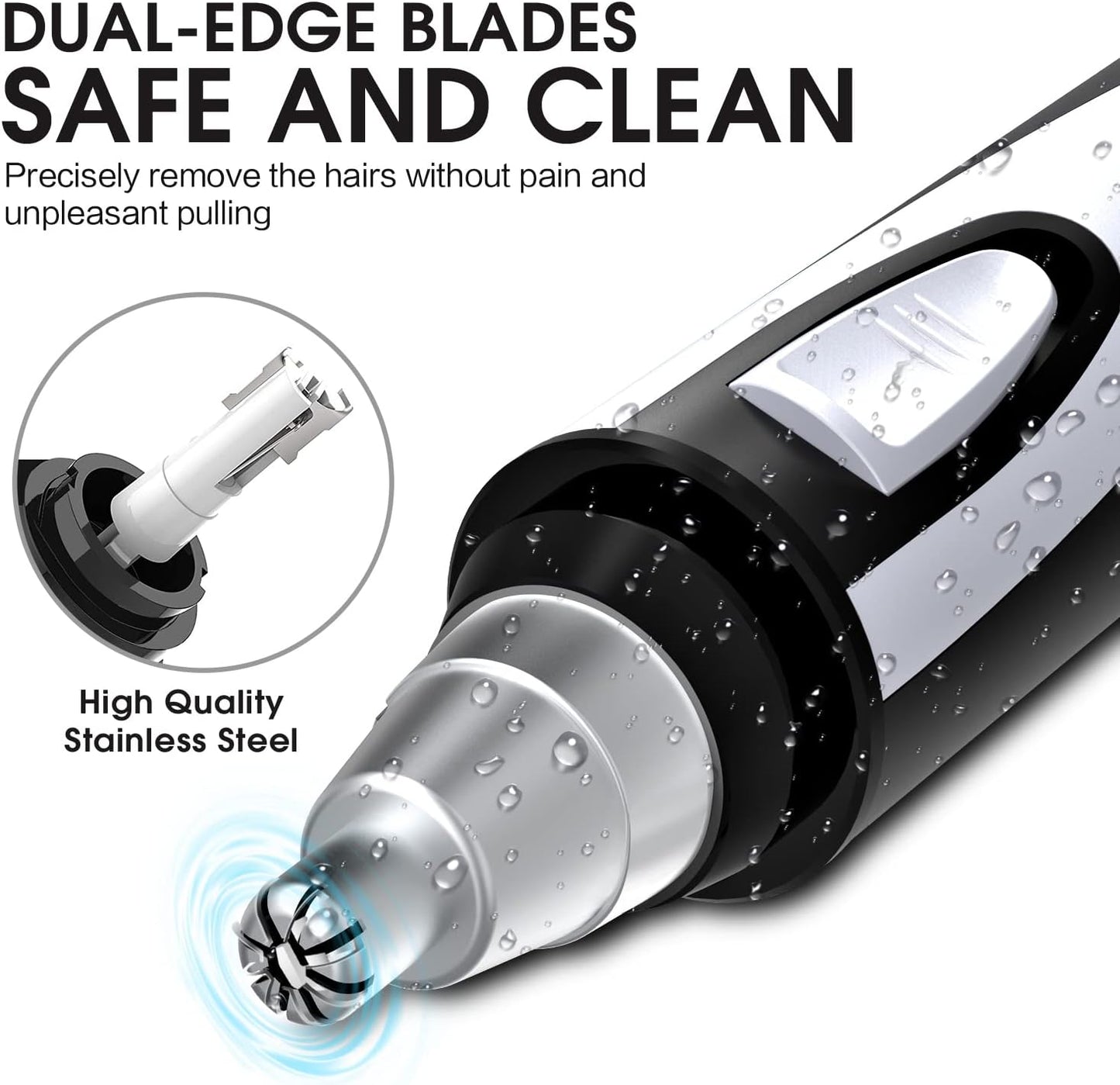 Ear Nose Hair Trimmer Dual Edge Blades Facial Hair Clipper, Black