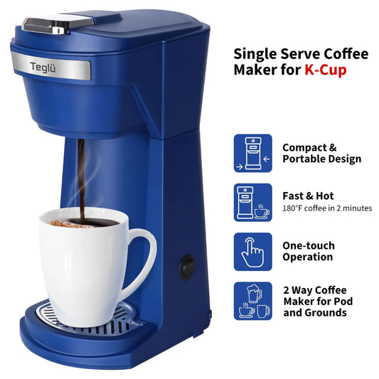 Single Coffee Maker Mini K Cup Ground Coffee Machine 6 -14 oz, Blue