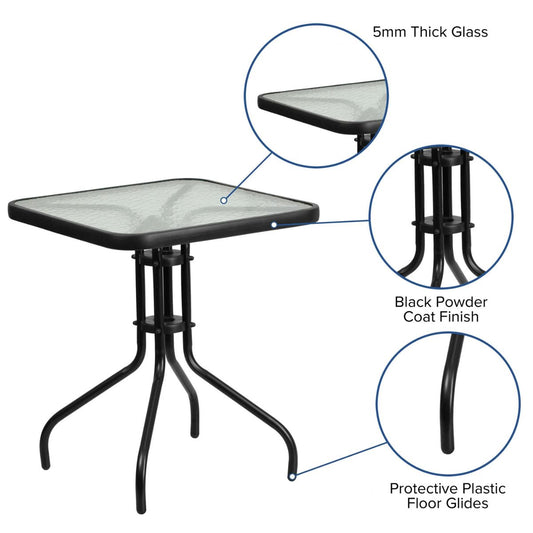 Patio table 28"H Square Tempered Glass Metal Balcony Table-Black