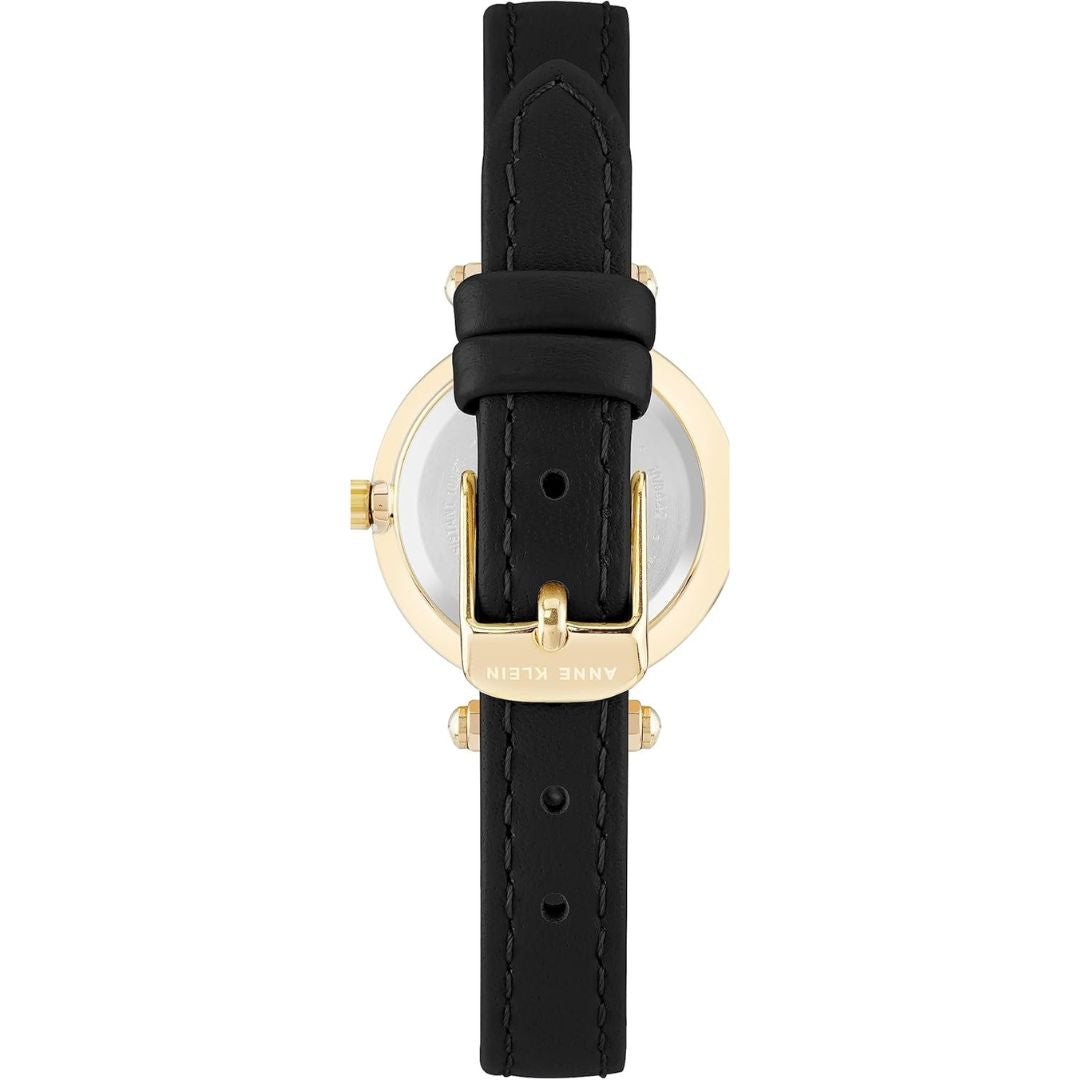 Women Watch Round Case Analog Dial Leather Strap, Gold/Black