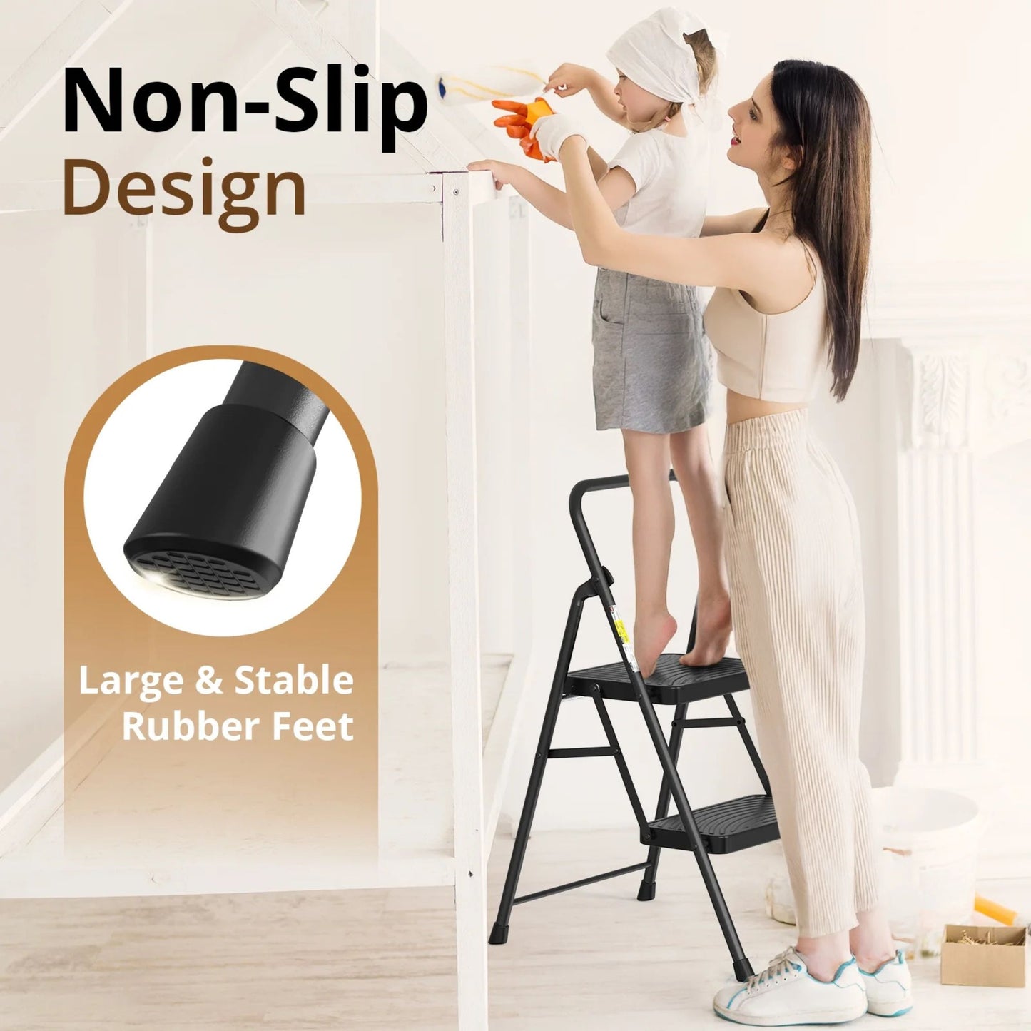 Ladder 2-Step Folding Anti-Slip Pedal Portable Step Stool, Black