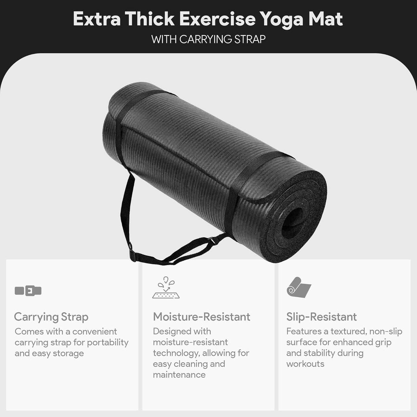 Exercise Yoga Mat 71"x 24" Home Workout 1” Thick Non-Slip Mat
