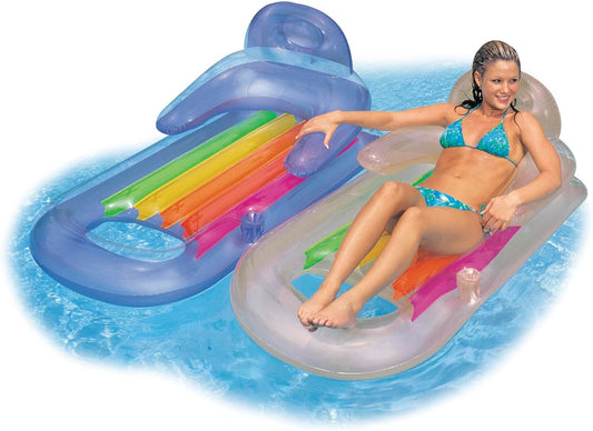 Pool Lounge Inflatable Lounger W/Headrest Blue & Silver Set, 2Pk