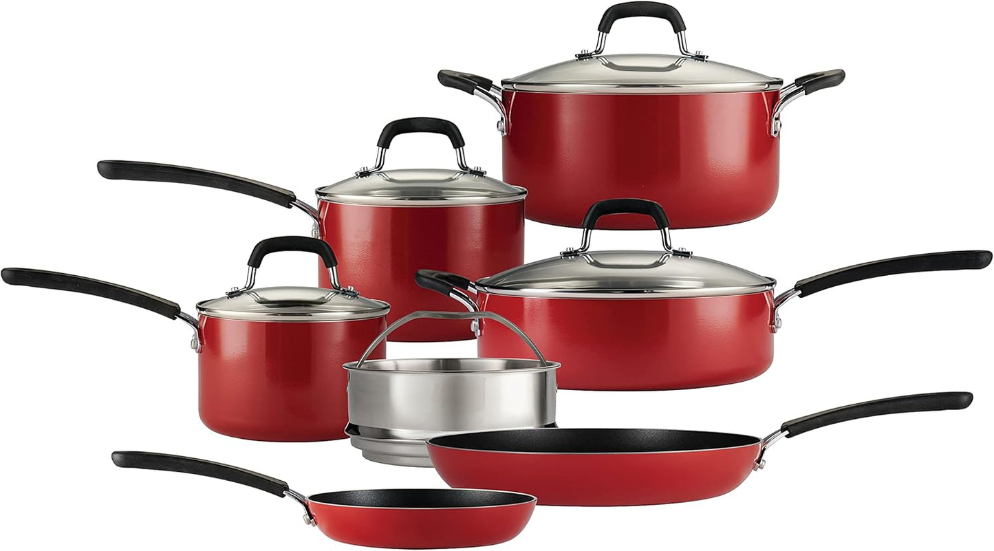 Cookware Set W/Lids 11-Piece Non Stick Pots and Pans Set-Red