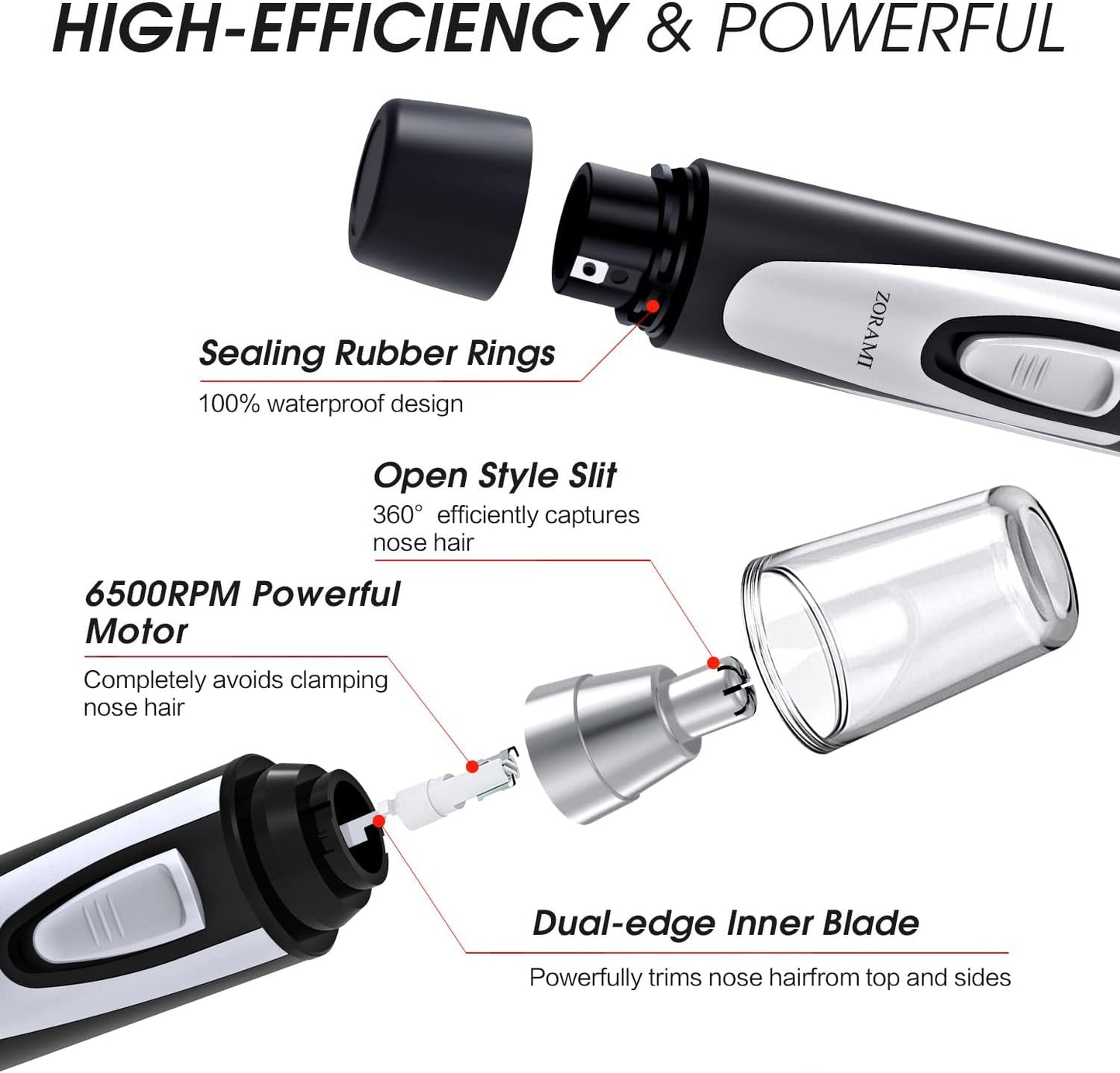 Ear Nose Hair Trimmer Dual Edge Blades Facial Hair Clipper, Black