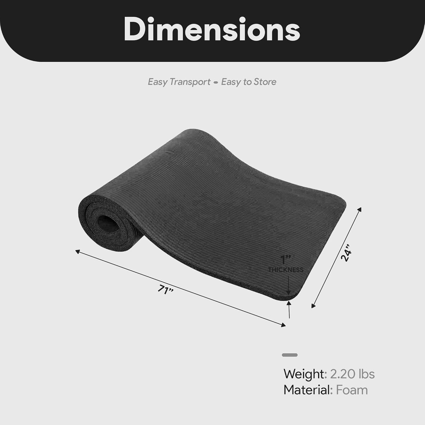 Exercise Yoga Mat 71"x 24" Home Workout 1” Thick Non-Slip Mat
