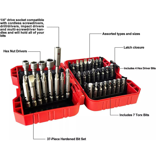 Screwdriver Bit Set Nut Driver Torx Phillips Tool Hex, 37 Pcs.