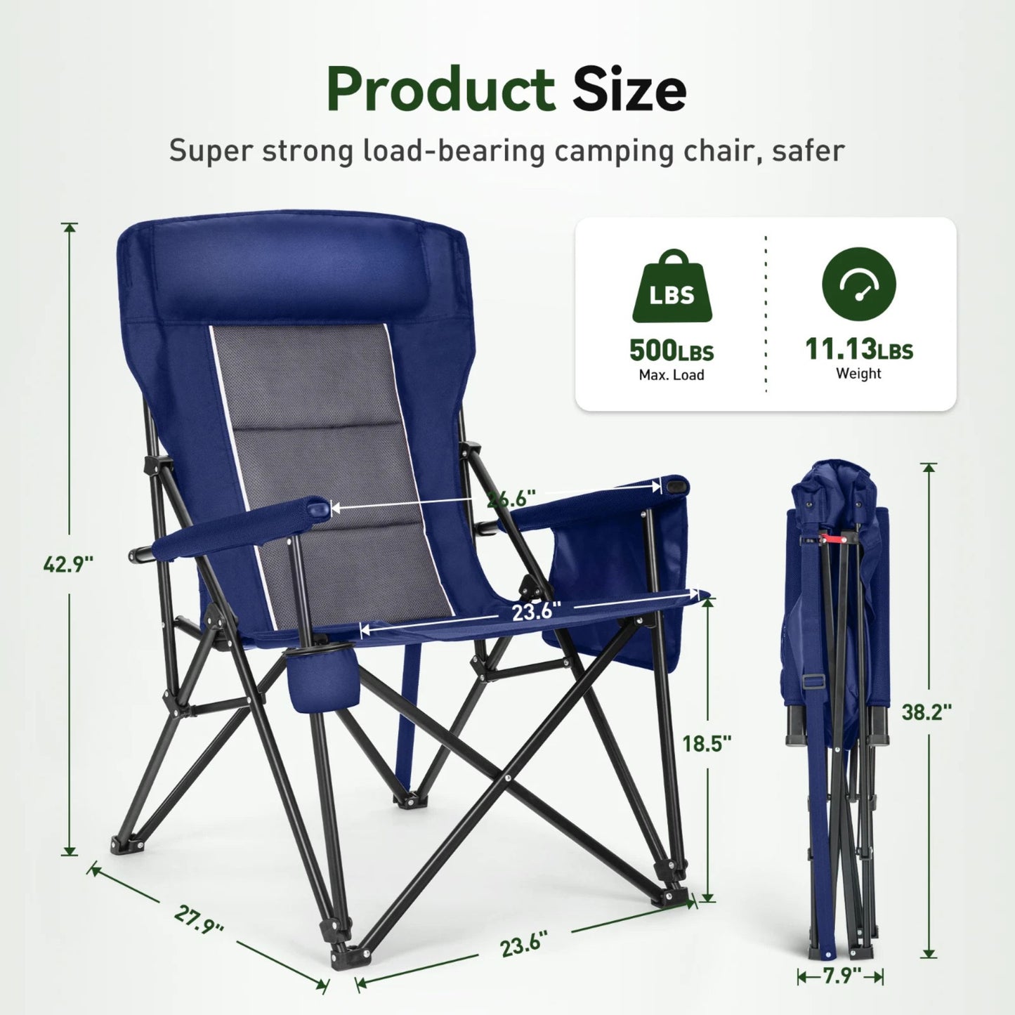Camping Chair High Back Portable W/Cup Holder Carry Bag Chair