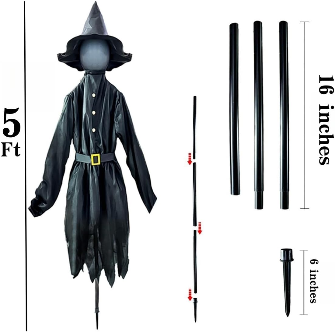 Glowing Face Witches Scary Halloween 3 Light Up 5FT Witches Set