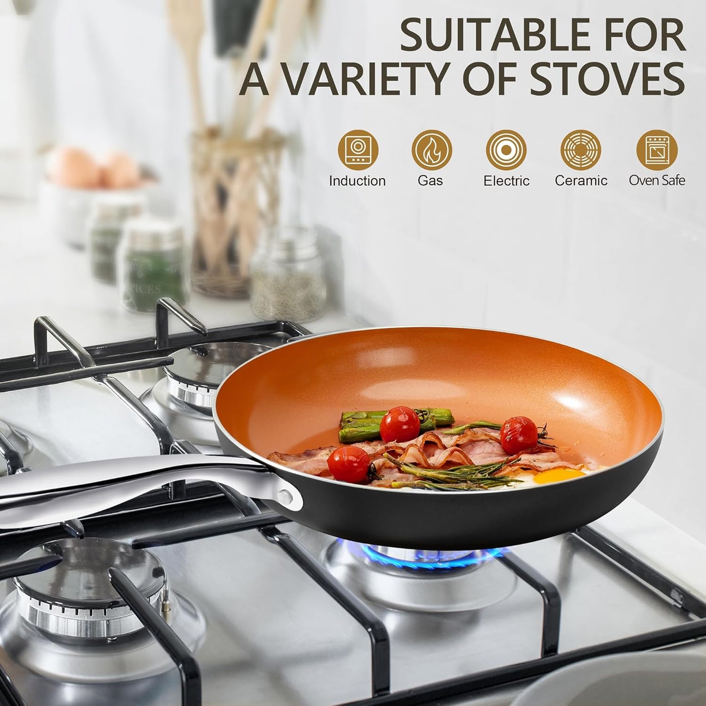 MICHELANGELO Copper Frying Pan W/Lid Nonstick Skillet, 12"