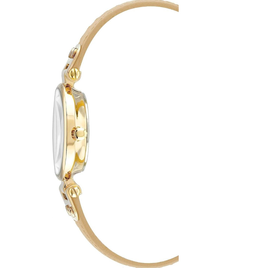 Women Watch Round Case Analog Dial Leather Strap Watch, Gold