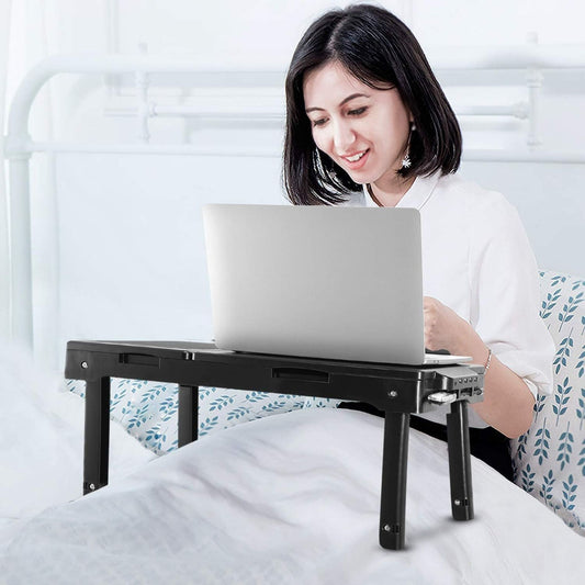 Laptop Desk Foldable W/Cooling Fan USB Hub LED Light Stand Table