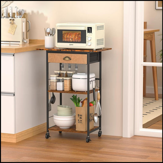 Kitchen Cart Utility Storage 3 Tier Rolling Stand W/Drawer Cart