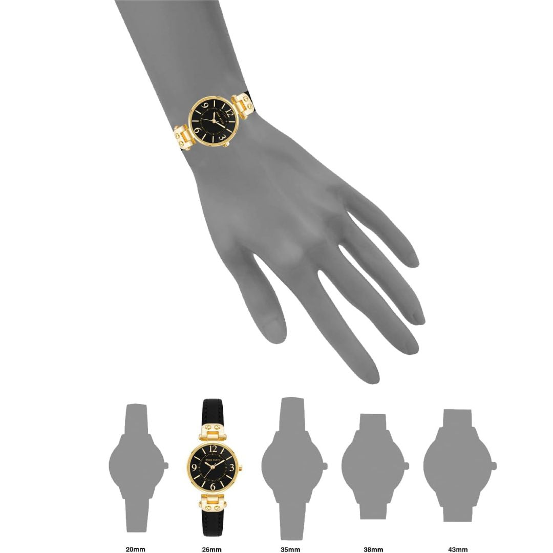 Women Watch Round Case Analog Dial Leather Strap, Gold/Black