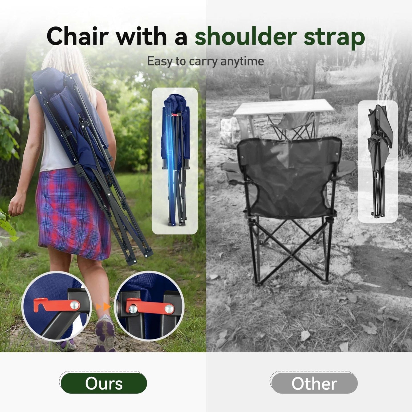 Camping Chair High Back Portable W/Cup Holder Carry Bag Chair