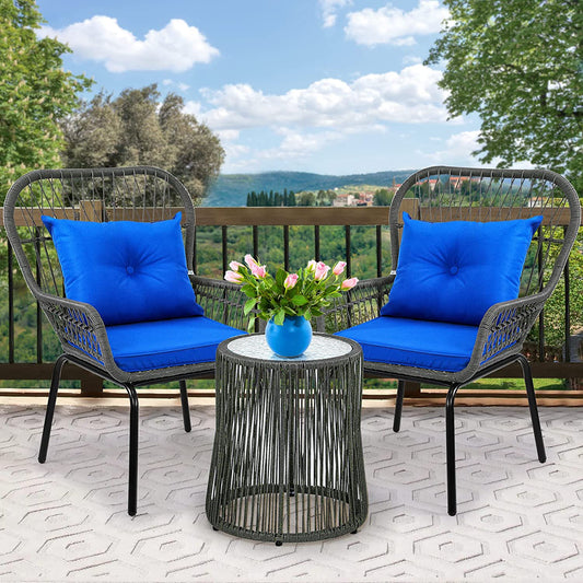 Patio Chair & Table Set Wicker Rattan 3Pcs Outdoor Bistro Set