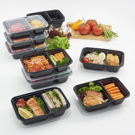 Meal Food Storage 2-Compartment Container Clear Lid Container, 15pck