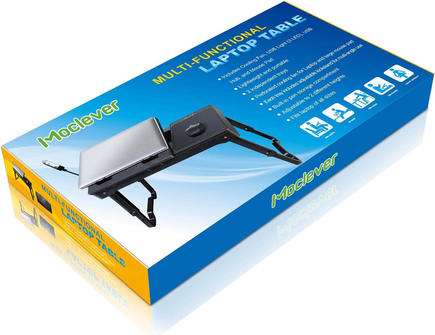 Laptop Desk Foldable W/Cooling Fan USB Hub LED Light Stand Table