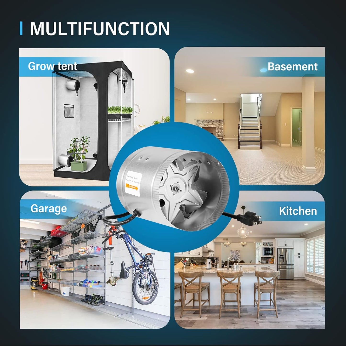 iPower 6 Inch Inline Duct Fan W/Low Noise Booster Exhaust