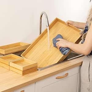 Wooden Serving Trays W/Handle Rectangular Bamboo Tray, Set of 7