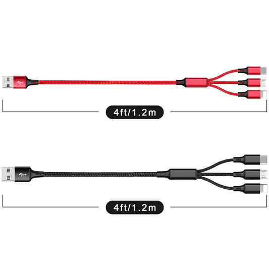 Multi Charging Cable USB Type-C Universal 4Ft Cord Adapter, 2Pack