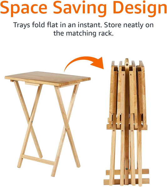 Folding Trays W/Matching Storage Rack Classic Trays- 4-Pack, Natural