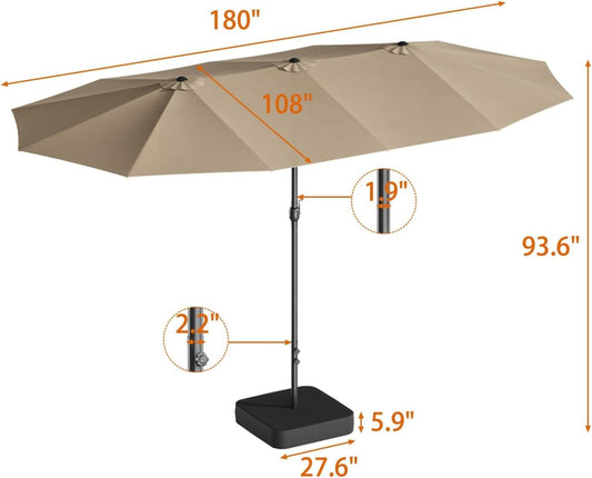 Double Sided Umbrella 15x9Ft Large Umbrella W/Crank Lift-Beige
