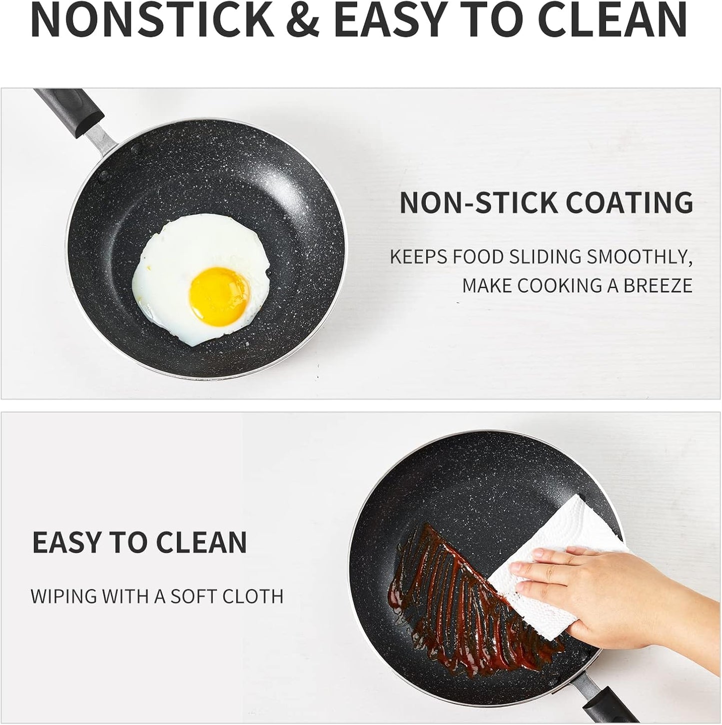 Nonstick Frying Pan Set-3-Pieces Aluminum Skillet,8", 9.5" & 11"