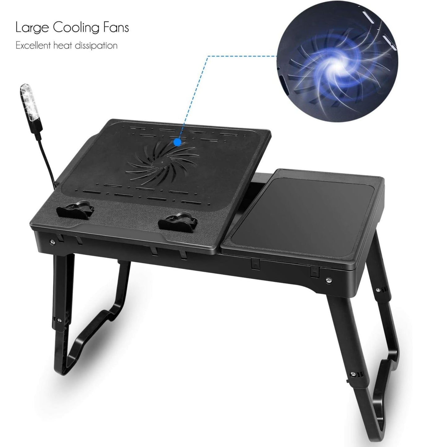 Laptop Desk Foldable W/Cooling Fan USB Hub LED Light Stand Table
