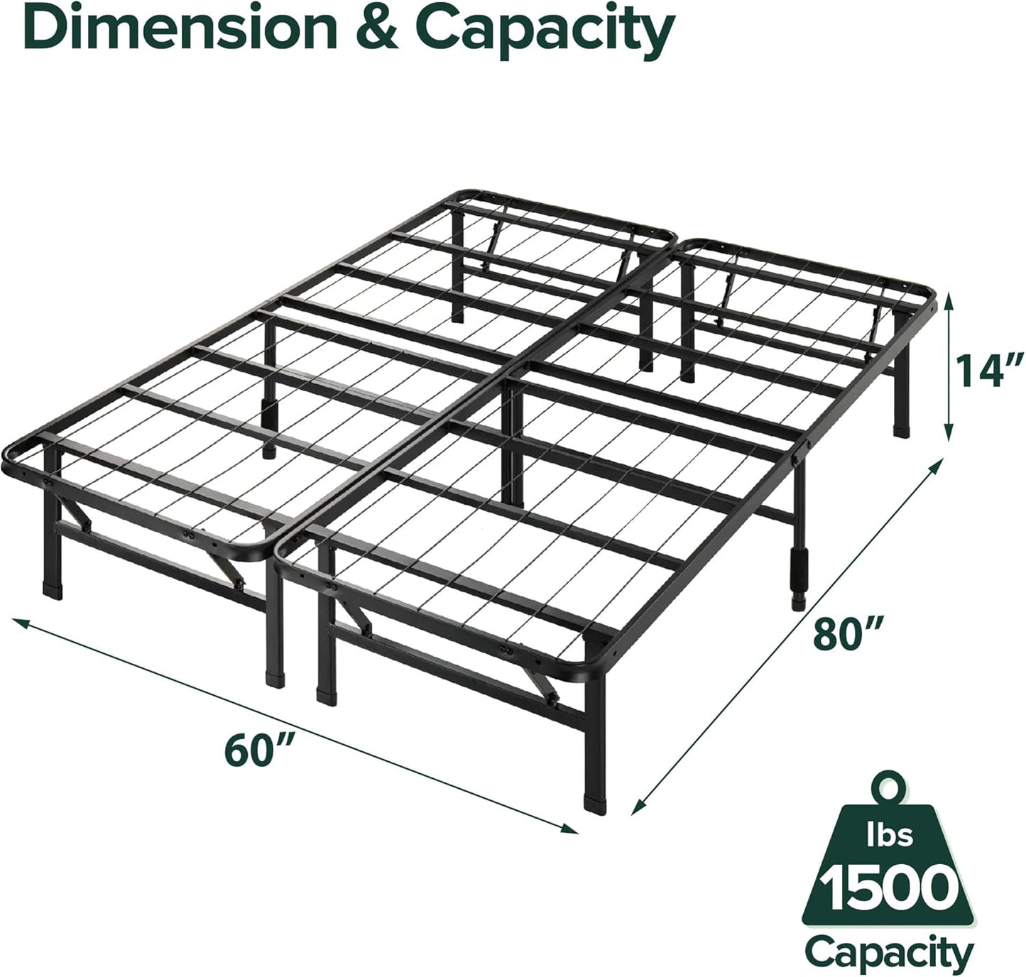 Metal Platform Bed SmartBase 14"H Underbed Steel Frame, Queen