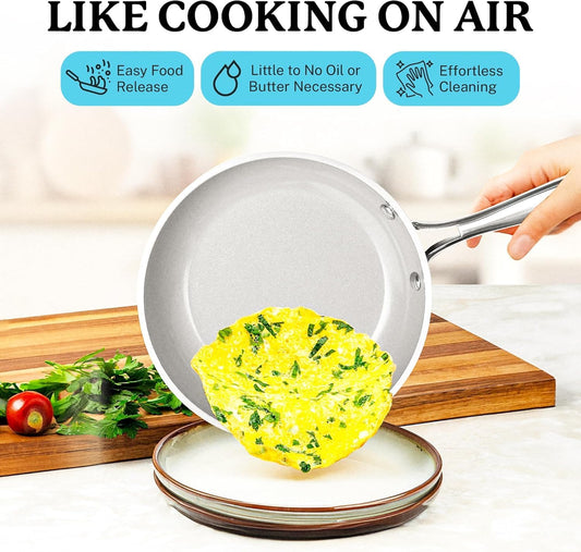 Ceramic Frying Pans Set 3 Pc Nonstick Skillet - 8", 10"&12"-Blue